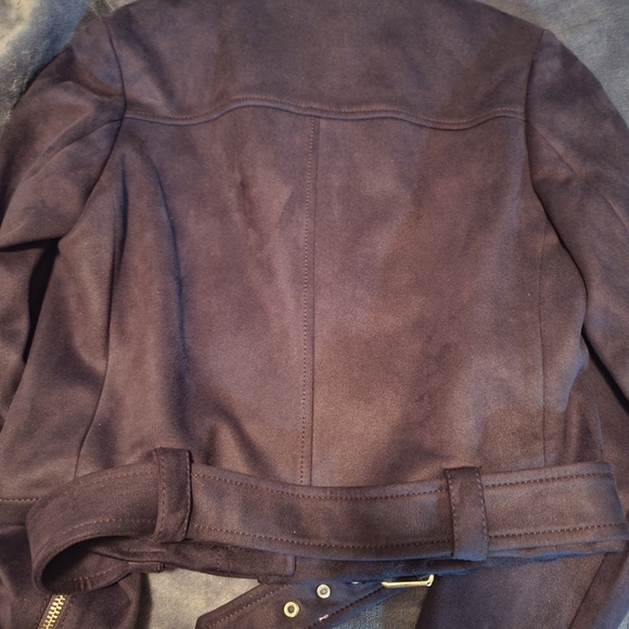 NEW BANANA REPUBLIC VEGAN SUEDE MOTO JACKET DARK NAVY Size Petite S - Picture 3 of 3